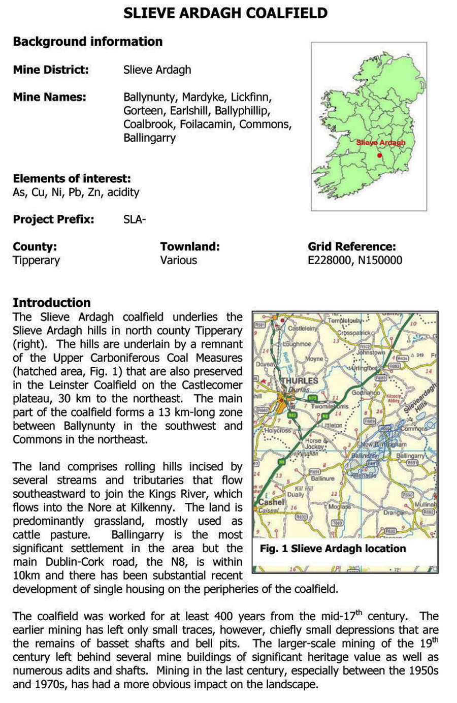 Summary report for Historic Mine Sites in Ireland